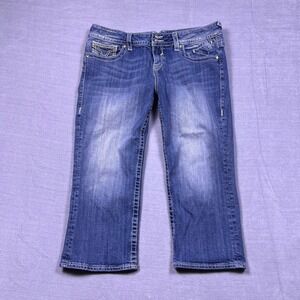Vigoss Womens Jeans Capri Blue Denim Embellished Pockets Stretch Size 13/14